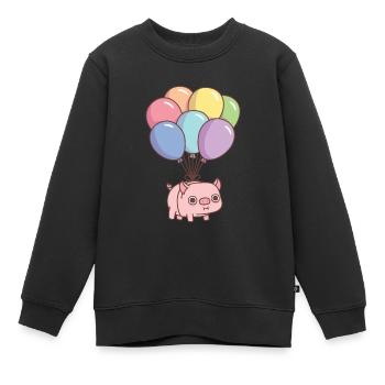 Süßes Schwein mit Regenbogenballons gebunden - Kinder Premium Organic Sweatshirt - Schwarz - Vorne - AI Model Kid Female (0cm)