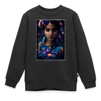 Wunderschönes farbenfrohes Blumenmädchen - Kinder Premium Organic Sweatshirt - Schwarz - Vorne - AI Model Kid Female (0cm)
