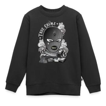 True crime - Kids Premium Organic Sweatshirt - black - Front - AI Model Kid Female (0cm)