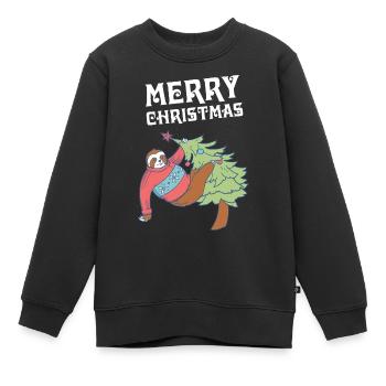 Merry Christmas Faultier Weihnachten Baum - Kinder Premium Organic Sweatshirt - Schwarz - Vorne - AI Model Kid Female (0cm)