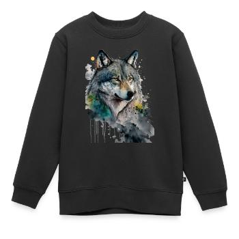 Wolf Aquarelles Art Peinture Aquarelle - Sweat Premium enfant bio - noir - Devant - AI Model Kid Female (0cm)