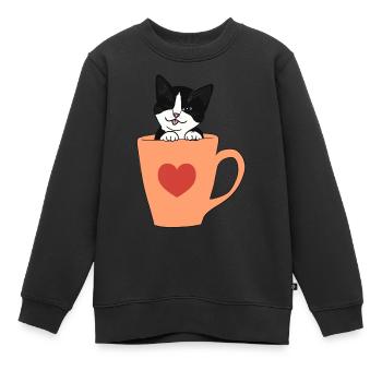 Sticker chat noir et blanc - Sweat Premium enfant bio - noir - Devant - AI Model Kid Female (0cm)