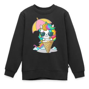 Einhorn mit Eiscreme - Die perfekte Kombination - Kinder Premium Organic Sweatshirt - Schwarz - Vorne - AI Model Kid Female (0cm)