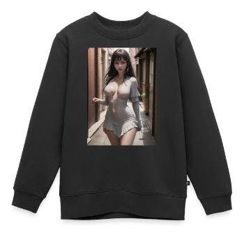 Woman in a alley, town,Generated AI - Kinder Premium Organic Sweatshirt - Schwarz - Vorne - AI Model Kid Female (0cm)