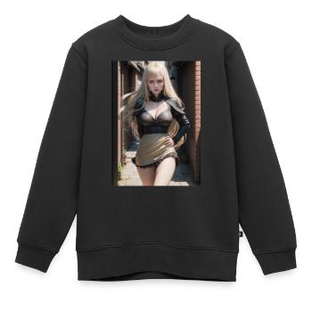 Woman in a alley, town,Generated AI - Kinder Premium Organic Sweatshirt - Schwarz - Vorne - AI Model Kid Female (0cm)