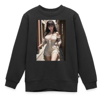 Woman in a alley, town,Generated AI - Kinder Premium Organic Sweatshirt - Schwarz - Vorne - AI Model Kid Female (0cm)