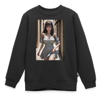 Woman in a alley, town,Generated AI - Kinder Premium Organic Sweatshirt - Schwarz - Vorne - AI Model Kid Female (0cm)