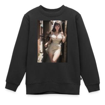 Woman in a alley, town,Generated AI - Kinder Premium Organic Sweatshirt - Schwarz - Vorne - AI Model Kid Female (0cm)