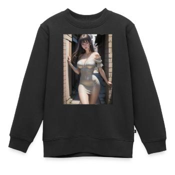 Woman in a alley, town,Generated AI - Kinder Premium Organic Sweatshirt - Schwarz - Vorne - AI Model Kid Female (0cm)