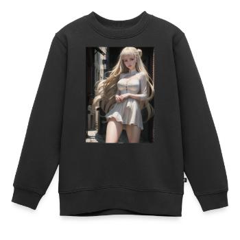Woman in a alley, town,Generated AI - Kinder Premium Organic Sweatshirt - Schwarz - Vorne - AI Model Kid Female (0cm)