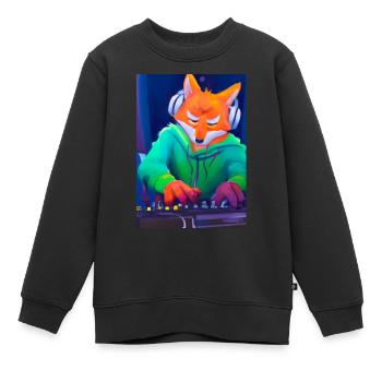 Fox am DJ-Pult - Kinder Premium Organic Sweatshirt - Schwarz - Vorne - AI Model Kid Female (0cm)