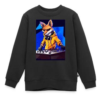 Fox am DJ-Pult - Kinder Premium Organic Sweatshirt - Schwarz - Vorne - AI Model Kid Female (0cm)