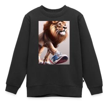 Löwe trägt Turnschuhe - Kinder Premium Organic Sweatshirt - Schwarz - Vorne - AI Model Kid Female (0cm)