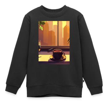 Fenster Kaffee Sonne - Kinder Premium Organic Sweatshirt - Schwarz - Vorne - AI Model Kid Female (0cm)