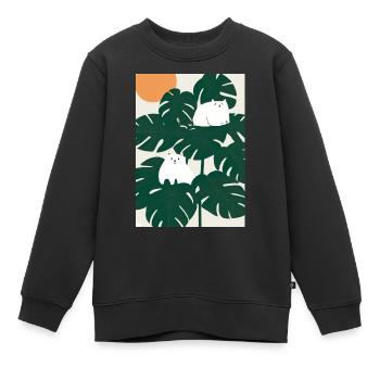 Katzen auf Leafs - Kinder Premium Organic Sweatshirt - Schwarz - Vorne - AI Model Kid Female (0cm)
