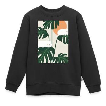 Katzen auf Leafs - Kinder Premium Organic Sweatshirt - Schwarz - Vorne - AI Model Kid Female (0cm)