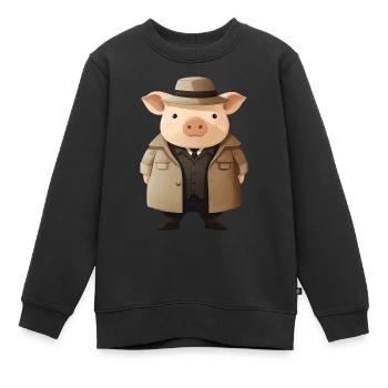 Schweinchen als Detektiv - Kinder Premium Organic Sweatshirt - Schwarz - Vorne - AI Model Kid Female (0cm)