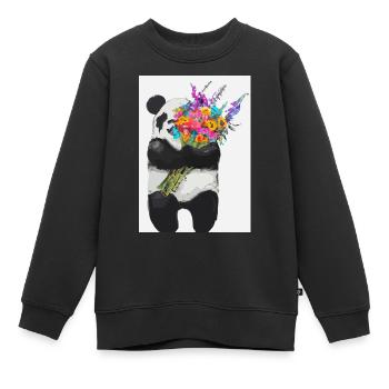 Panda mit Blumenstrauß - Kinder Premium Organic Sweatshirt - Schwarz - Vorne - AI Model Kid Female (0cm)