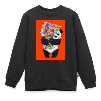 Panda mit Blumenstrauß - Kinder Premium Organic Sweatshirt - Schwarz - Vorne - AI Model Kid Female (0cm)