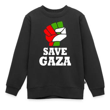 Save gaza - Sweat Premium enfant bio - noir - Devant - AI Model Kid Female (0cm)