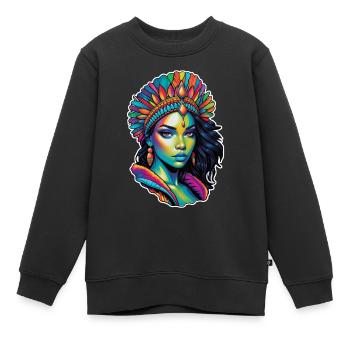 Afro Frau - Schönheit - Kinder Premium Organic Sweatshirt - Schwarz - Vorne - AI Model Kid Female (0cm)