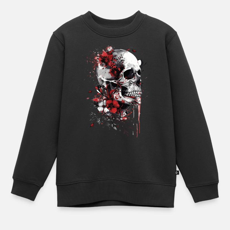 Crâne avec des fleurs - Sweat Premium enfant bio - noir