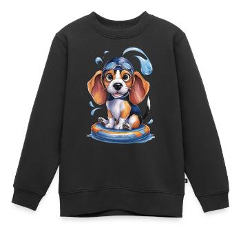 Welpe schwimmen auf Abenteuer! - Kinder Premium Organic Sweatshirt - Schwarz - Vorne - AI Model Kid Female (0cm)