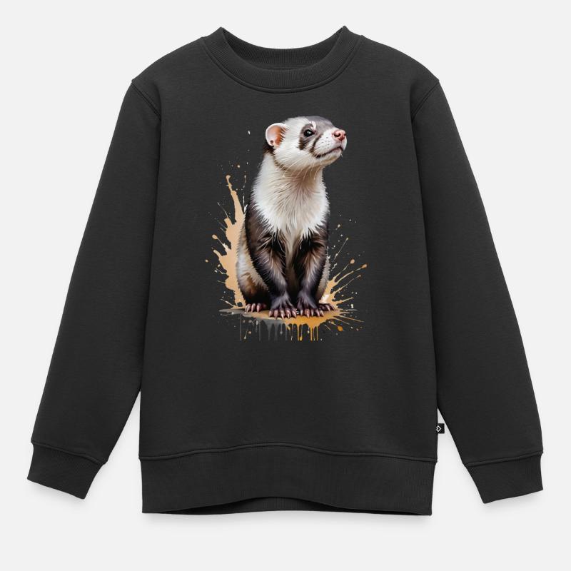 Frettchen Aquarell - Verspieltes Fellknäuel - Kinder Premium Organic Sweatshirt - Schwarz