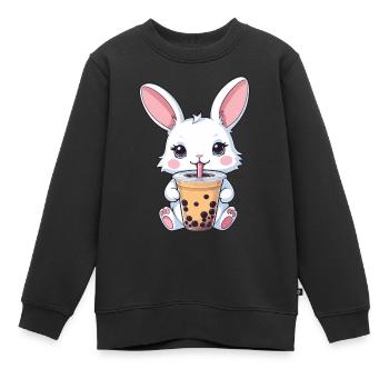 Cute Bunny Drinking Bubble Tea - Kids Premium Organic Sweatshirt - black - Front - AI Model Kid Female (0cm)