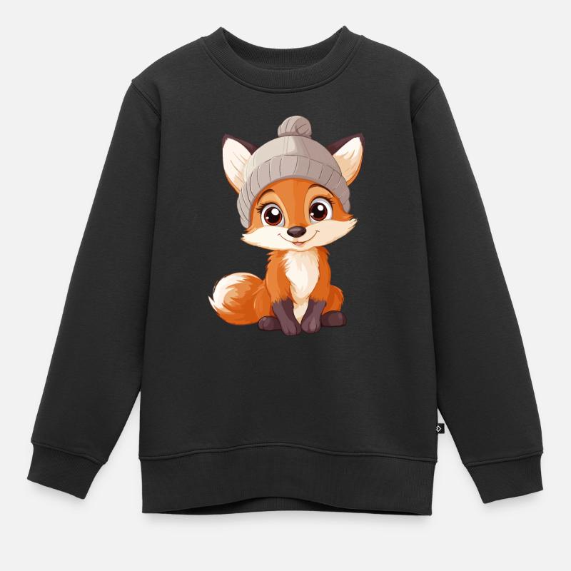 Fuchs Süß Niedlich Baby Kinder Tier Cartoon - Kinder Premium Organic Sweatshirt - Schwarz