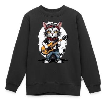 Cat Rocker Cat HardRock Gift - Sweat Premium enfant bio - noir - Devant - AI Model Kid Female (0cm)