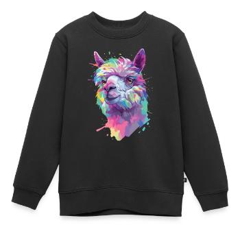 Alpaga Lama Nature animale Zoo Andes Inca Art coloré - Sweat Premium enfant bio - noir - Devant - AI Model Kid Female (0cm)