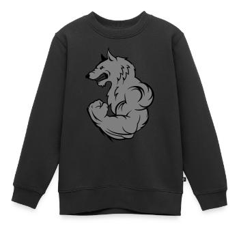 Loup fort - Sweat Premium enfant bio - noir - Devant - AI Model Kid Female (0cm)