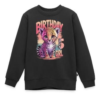 Mignon léopard aquarelle fille 5e anniversaire - Sweat Premium enfant bio - noir - Devant - AI Model Kid Female (0cm)