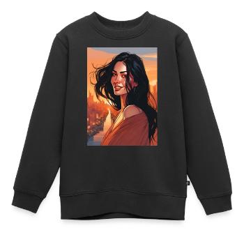 schwarze haarige schne Frau - Kinder Premium Organic Sweatshirt - Schwarz - Vorne - AI Model Kid Female (0cm)