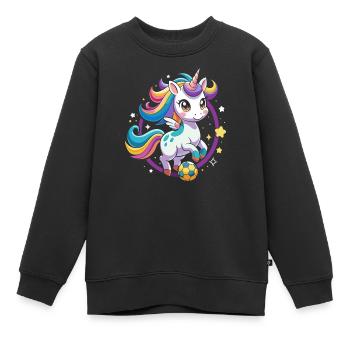 Einhorn Fußball Mädchen Fußballspielerin - Kinder Premium Organic Sweatshirt - Schwarz - Vorne - AI Model Kid Female (0cm)