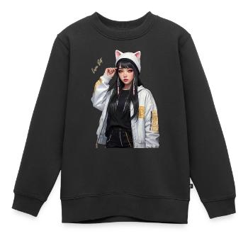 Fille d’anime - Sweat Premium enfant bio - noir - Devant - AI Model Kid Female (0cm)