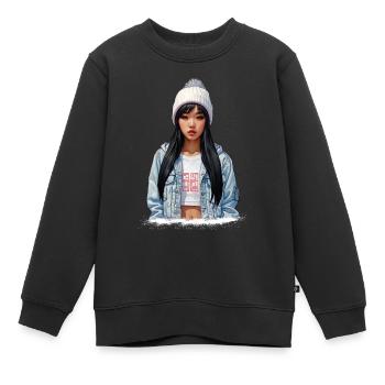 Fille d’anime 2 - Sweat Premium enfant bio - noir - Devant - AI Model Kid Female (0cm)
