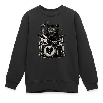 Katze spielt Schlagzeug Punk Rock Music - Kinder Premium Organic Sweatshirt - Schwarz - Vorne - AI Model Kid Female (0cm)