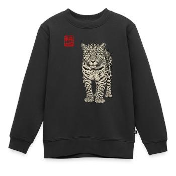 Léopard asiatique - Sweat Premium enfant bio - noir - Devant - AI Model Kid Female (0cm)