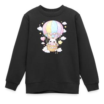 Pastell-Kaninchenballon im Himmel - Kinder Premium Organic Sweatshirt - Schwarz - Vorne - AI Model Kid Female (0cm)