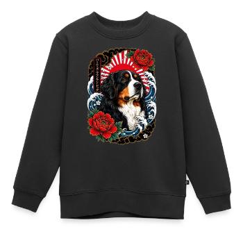 Berner Sennenhund im Japan Tattoo Stil - Kinder Premium Organic Sweatshirt - Schwarz - Vorne - AI Model Kid Female (0cm)