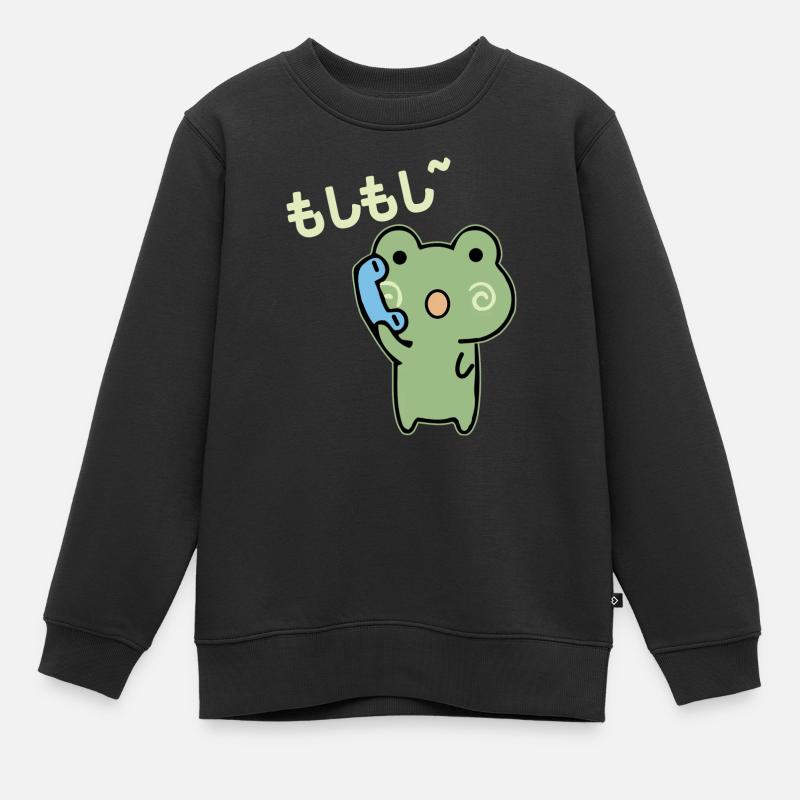 Kawaii Frosch am Telefon - Kinder Premium Organic Sweatshirt - Schwarz