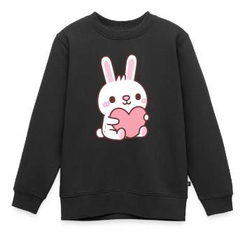 Süßes weißes Kaninchen umarmt Herz Doodle - Kinder Premium Organic Sweatshirt - Schwarz - Vorne - AI Model Kid Female (0cm)