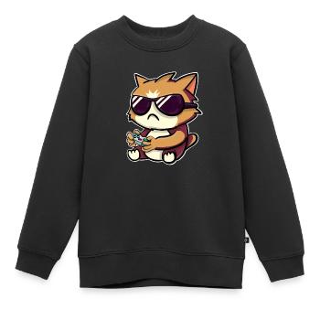 Cat Gamer Gamer Gaming - Sweat Premium enfant bio - noir - Devant - AI Model Kid Female (0cm)