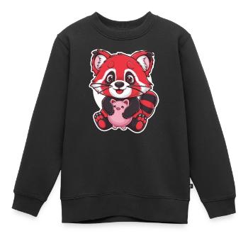 Panda Kawaii Rouge avec Tirelire - Sweat Premium enfant bio - noir - Devant - AI Model Kid Female (0cm)