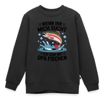 Angeln mit Opa mit springender Forelle - Kinder Premium Organic Sweatshirt - Schwarz - Vorne - AI Model Kid Female (0cm)