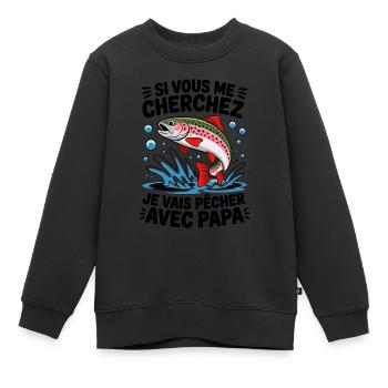 Je vais à la pêche avec papa - truite sautante - Sweat Premium enfant bio - noir - Devant - AI Model Kid Female (0cm)