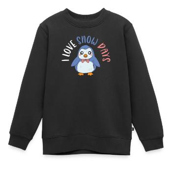 J’aime les jours de neige Froid glacé Pingouin d’hiver enneigé - Sweat Premium enfant bio - noir - Devant - AI Model Kid Female (0cm)