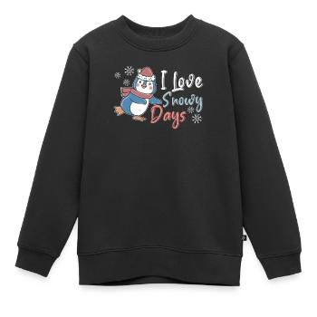 J’aime les jours de neige Froid glacé Pingouin d’hiver enneigé - Sweat Premium enfant bio - noir - Devant - AI Model Kid Female (0cm)
